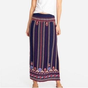 Johnny Was JWLA Black Makana Embroidered High Slit Maxi Skirt Boho Chic Large